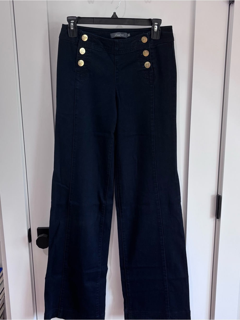 Women’s Black Wide-Leg Pants with Gold Button Detail - Level 99
